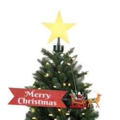 Animated Santa's Sleigh With Banner Tree Topper -Holiday Glow D250292S 2