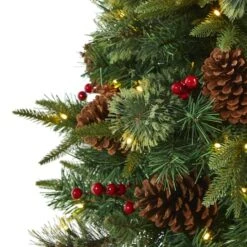 4ft. Pre-Lit Pine Artificial Potted Christmas Tree With Pinecone & Berries, Clear LED Lights -Holiday Glow D251290S 3