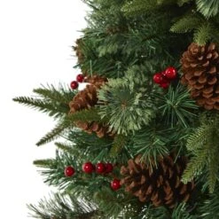 4ft. Pre-Lit Pine Artificial Potted Christmas Tree With Pinecone & Berries, Clear LED Lights -Holiday Glow D251290S 4