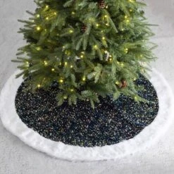 Glitzhome® 48" Navy Blue Sequin Christmas Tree Skirt 10 Glitzhome® 48" Navy Blue Sequin Christmas Tree Skirt -Holiday Glow D252921S 2