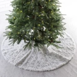 Glitzhome® 48" White Plush With Snowflake Christmas Tree Skirt -Holiday Glow D252929S 2