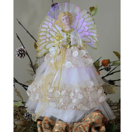 Northlight 16" White & Gold Lighted Angel Christmas Tree Topper 8 Northlight 16" White & Gold Lighted Angel Christmas Tree Topper - Image 6