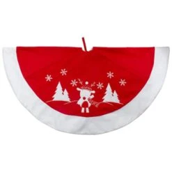 Northlight 46" Red & White Reindeer Embroidered Christmas Tree Skirt -Holiday Glow D253707S 11