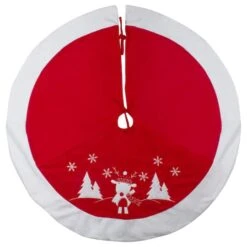 Northlight 46" Red & White Reindeer Embroidered Christmas Tree Skirt -Holiday Glow D253707S 12