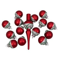 Northlight 15ct. Red Matte Frosted Tree Topper & Ball Ornaments -Holiday Glow D253708S 11