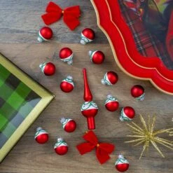 Northlight 15ct. Red Matte Frosted Tree Topper & Ball Ornaments -Holiday Glow D253708S 2