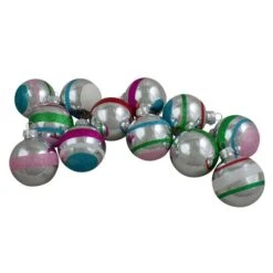 Northlight 12ct. 2.25" 2-Finish Silver & Pink Glass Ball Ornaments -Holiday Glow D253784S 1 1