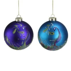 Northlight 2ct. 4" Purple & Blue 2-Finish Peacock Glass Ball Ornaments 11 Northlight 2ct. 4" Purple & Blue 2-Finish Peacock Glass Ball Ornaments -Holiday Glow D253791S 11