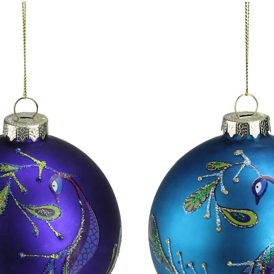 Northlight 2ct. 4" Purple & Blue 2-Finish Peacock Glass Ball Ornaments 8 Northlight 2ct. 4" Purple & Blue 2-Finish Peacock Glass Ball Ornaments - Image 6