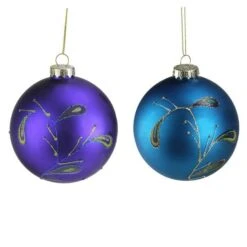 Northlight 2ct. 4" Purple & Blue 2-Finish Peacock Glass Ball Ornaments 10 Northlight 2ct. 4" Purple & Blue 2-Finish Peacock Glass Ball Ornaments -Holiday Glow D253791S 2