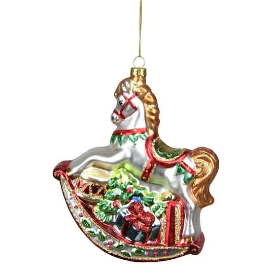 Northlight 5" Glass Traditional Rocking Horse With Gifts Ornament 4 Northlight 5" Glass Traditional Rocking Horse With Gifts Ornament - Image 2