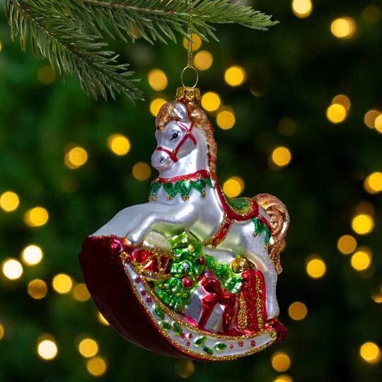 Northlight 5" Glass Traditional Rocking Horse With Gifts Ornament 5 Northlight 5" Glass Traditional Rocking Horse With Gifts Ornament - Image 3