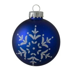 Northlight 4ct. 3" Royal Blue & White Snowflake Ball Glass Ornaments -Holiday Glow D253795S 2