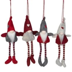 Northlight 4ct. 8" Red & Gray Plush Gnome Ornaments -Holiday Glow D253806S 11