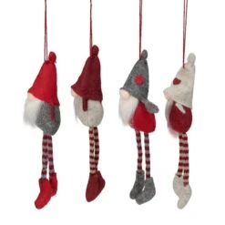 Northlight 4ct. 8" Red & Gray Plush Gnome Ornaments -Holiday Glow D253806S 12