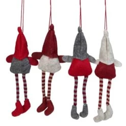 Northlight 4ct. 8" Red & Gray Plush Gnome Ornaments -Holiday Glow D253806S 13