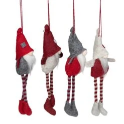 Northlight 4ct. 8" Red & Gray Plush Gnome Ornaments -Holiday Glow D253806S 14