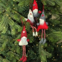 Northlight 4ct. 8" Red & Gray Plush Gnome Ornaments -Holiday Glow D253806S 15