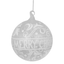 Northlight 6" Clear & White "Merry Christmas" Glass Ball Ornament 12 Northlight 6" Clear & White "Merry Christmas" Glass Ball Ornament -Holiday Glow D253808S 11