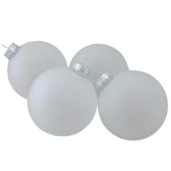 Northlight 4ct. 4" White & Silver Frosted Matte Glass Ball Ornaments 6 Northlight 4ct. 4" White & Silver Frosted Matte Glass Ball Ornaments -Holiday Glow D253810S 1 1