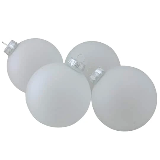 Northlight 4ct. 4" White & Silver Frosted Matte Glass Ball Ornaments 4 Northlight 4ct. 4" White & Silver Frosted Matte Glass Ball Ornaments - Image 2