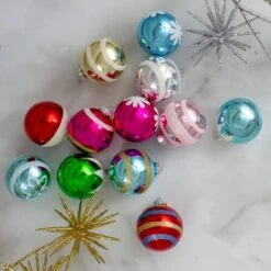 Northlight 12ct. 2.5" Frosted & Glittered Multicolor Glass Ball Ornaments 14 Northlight 12ct. 2.5" Frosted & Glittered Multicolor Glass Ball Ornaments -Holiday Glow D253817S 12