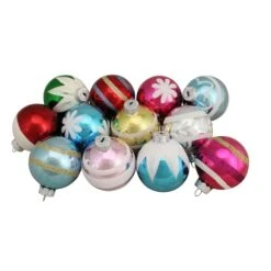 Northlight 12ct. 2.5" Frosted & Glittered Multicolor Glass Ball Ornaments 12 Northlight 12ct. 2.5" Frosted & Glittered Multicolor Glass Ball Ornaments -Holiday Glow D253817S 3