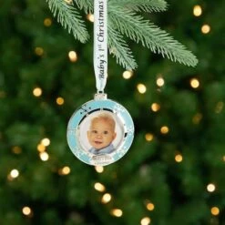 Northlight 3" Blue & Silver "Baby's First Christmas" Framed Ornament -Holiday Glow D253818S 12