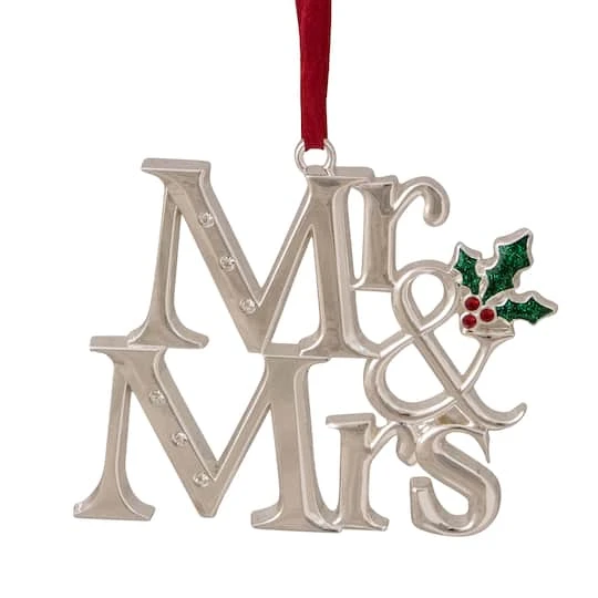 Northlight 3.75" Silver "Mr & Mrs" With Holly Leaves Ornament 4 Northlight 3.75" Silver "Mr & Mrs" With Holly Leaves Ornament - Image 2