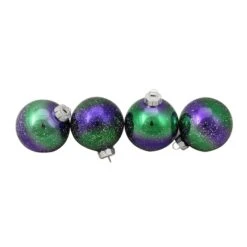 Northlight 4ct. 3.25" Purple & Green Striped Glass Ball Ornaments -Holiday Glow D253820S 1 1