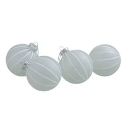 Northlight 4ct. 3.5" Frosted Glitter White Striped Glass Ball Ornaments -Holiday Glow D253821S 11