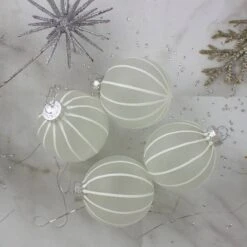Northlight 4ct. 3.5" Frosted Glitter White Striped Glass Ball Ornaments -Holiday Glow D253821S 13