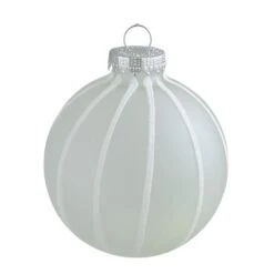 Northlight 4ct. 3.5" Frosted Glitter White Striped Glass Ball Ornaments -Holiday Glow D253821S 2