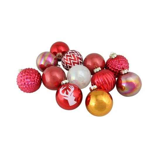 Northlight 12ct. 3" Red & Gold Textured 2 Finish Glass Ball Ornaments 4 Northlight 12ct. 3" Red & Gold Textured 2 Finish Glass Ball Ornaments - Image 2