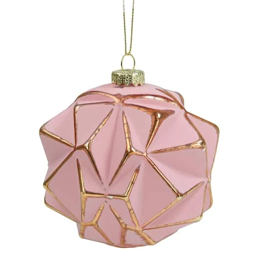 Northlight 4" Pink & Gold Geometric Glass Ball Ornament 3 Northlight 4" Pink & Gold Geometric Glass Ball Ornament