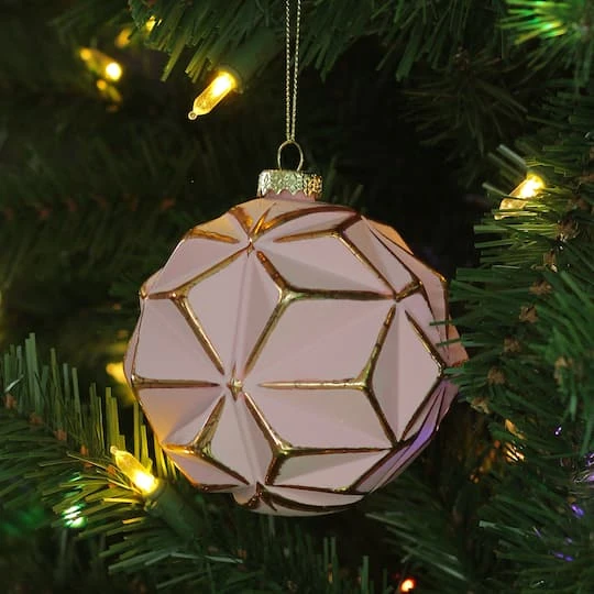 Northlight 4" Pink & Gold Geometric Glass Ball Ornament 5 Northlight 4" Pink & Gold Geometric Glass Ball Ornament - Image 3