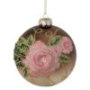 Northlight 5" 2-Finish Brown & Pink Floral Applique Glass Ball Ornament -Holiday Glow D253827S 1