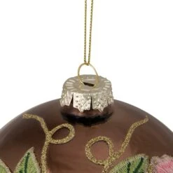 Northlight 5" 2-Finish Brown & Pink Floral Applique Glass Ball Ornament -Holiday Glow D253827S 13