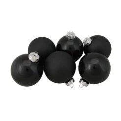 Northlight 6ct. 3.25" 2-Finish Black Glass Ball Ornaments -Holiday Glow D253828S 1 1