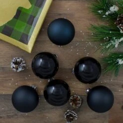 Northlight 6ct. 3.25" 2-Finish Black Glass Ball Ornaments -Holiday Glow D253828S 2