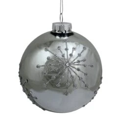 Northlight 4" Shiny Silver Mirrored Glitter Snowflakes Ball Ornament -Holiday Glow D253843S 1 1