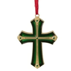 Northlight 3.5" Green & Gold Layering Effect With Crystals Cross Ornament -Holiday Glow D253850S 11