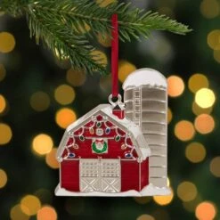 Northlight Red & White Enamel Barn House Ornament -Holiday Glow D253858S 12