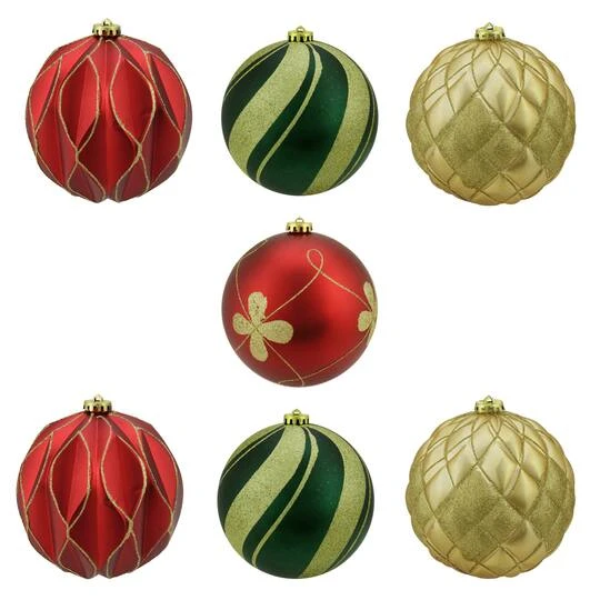 Northlight 7ct. 6" Red & Green Shatterproof 3-Finish Christmas Ball Ornaments 4 Northlight 7ct. 6" Red & Green Shatterproof 3-Finish Christmas Ball Ornaments - Image 2