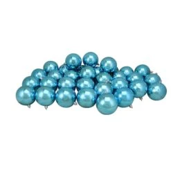 Northlight 32ct. 3.5" Turquoise Blue Shatterproof Shiny Christmas Ball Ornaments -Holiday Glow D253867S 1 1