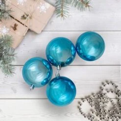 Northlight 32ct. 3.5" Turquoise Blue Shatterproof Shiny Christmas Ball Ornaments -Holiday Glow D253867S 12