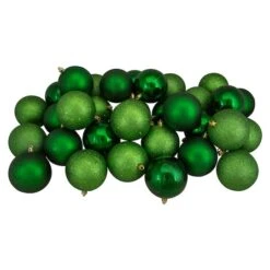 Northlight 32ct. 3.5" Christmas Green Shatterproof 4-Finish Christmas Ball Ornaments -Holiday Glow D253868S 11
