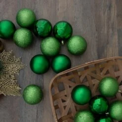 Northlight 32ct. 3.5" Christmas Green Shatterproof 4-Finish Christmas Ball Ornaments -Holiday Glow D253868S 12