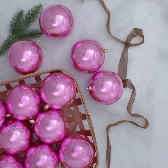Northlight 12ct. 4" Pink Shiny Shatterproof Christmas Ball Ornaments 6 Northlight 12ct. 4" Pink Shiny Shatterproof Christmas Ball Ornaments - Image 4