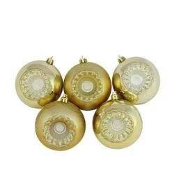 Northlight 5ct. 3.5" Gold Shiny & Matte Retro Reflector Shatterproof Christmas Ball Ornaments 8 Northlight 5ct. 3.5" Gold Shiny & Matte Retro Reflector Shatterproof Christmas Ball Ornaments -Holiday Glow D253871S 11